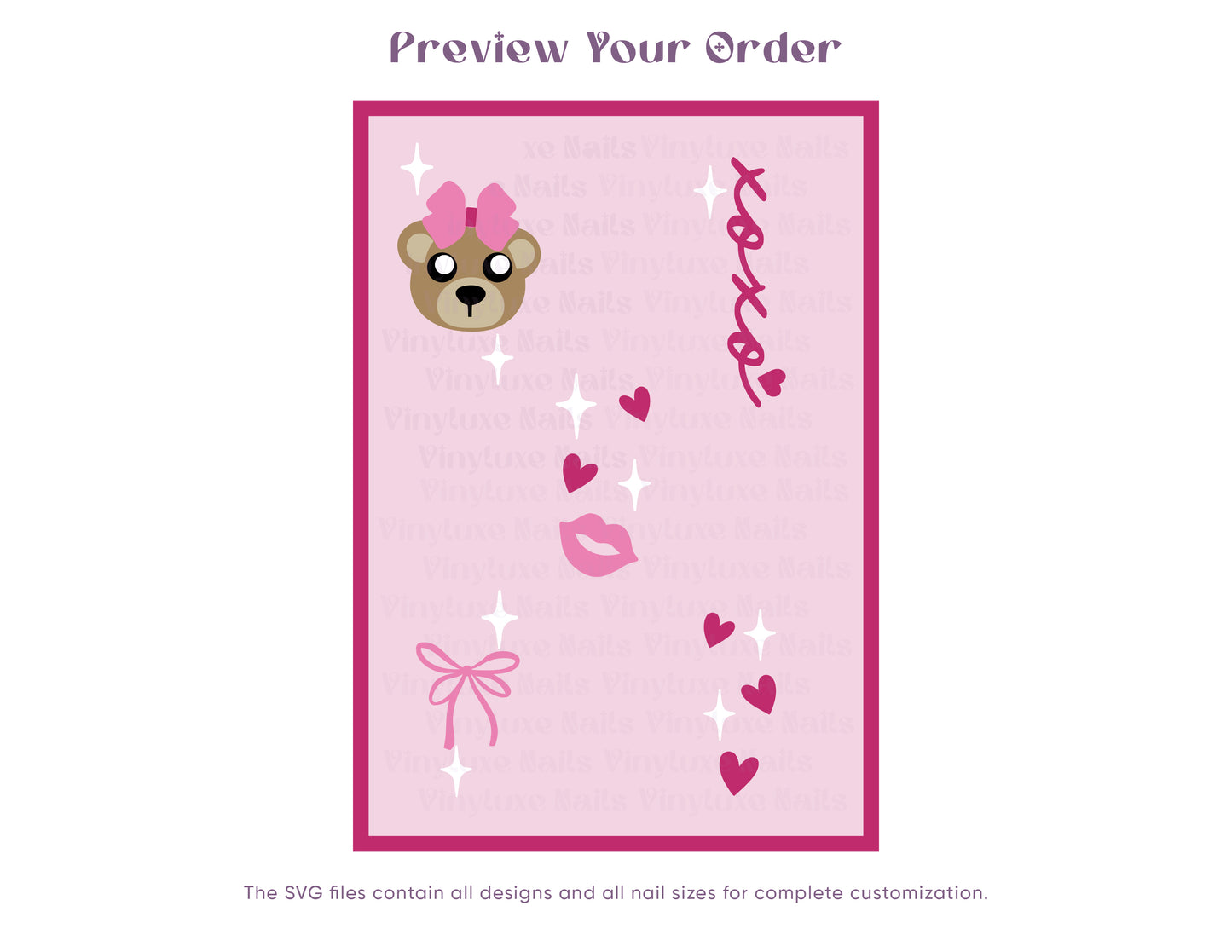 XOXO Teddy Bear Kiss Digital Nail Stickers