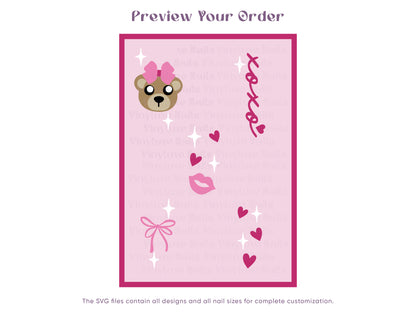 XOXO Teddy Bear Kiss Digital Nail Stickers